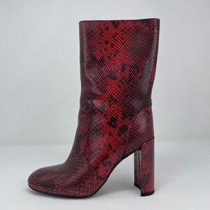Jeffrey Campbell Exotic Red Snakeskin Embossed Square Toe Block Heel Boots Wmn 6